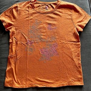 Hanes orange t-shirt with pink glitter butterflies. size small
